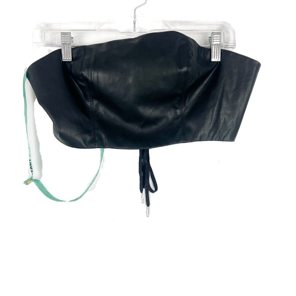 NWT Mistress Rocks Insider Faux Leather Strapless Lace Up Crop Top Size Large L